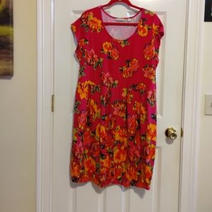 Isaac Mizrahi Women's Bright Pink Floral Fit & Flare Knit Dress Size 1x